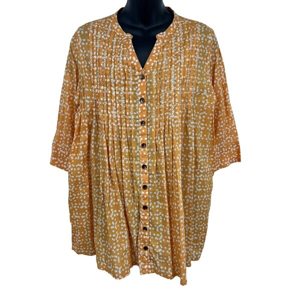 Marketplace Tunic Orange White Polka Dot Button Blouse Embroidery Small S New - Picture 1 of 10